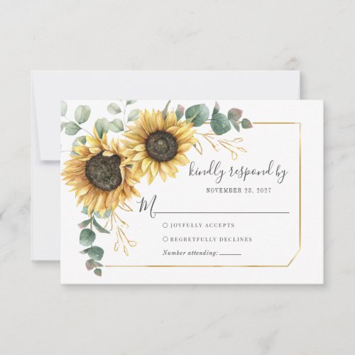 Sunflower Eucalyptus Floral Wedding RSVP Card
