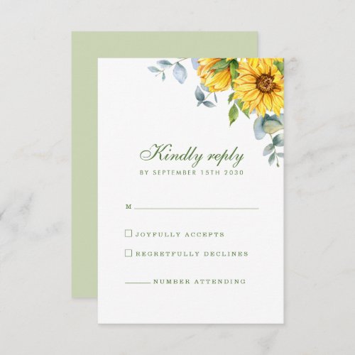 Sunflower Eucalyptus Floral Wedding RSVP Enclosure Card