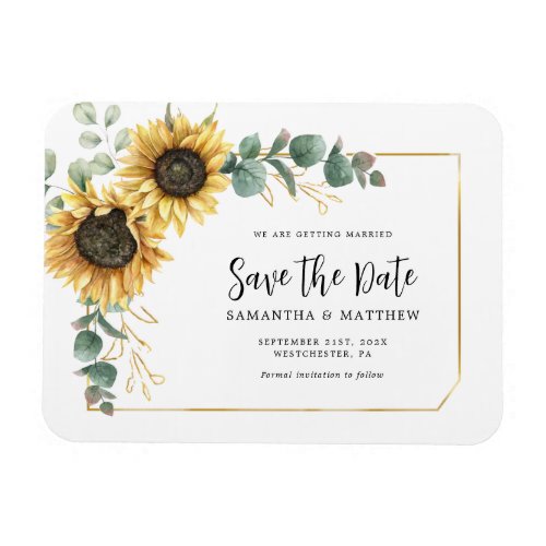 Sunflower Eucalyptus Floral Wedding Save the Date Magnet