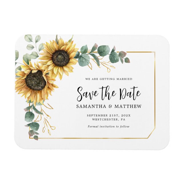 Sunflower Eucalyptus Floral Wedding Save the Date Magnet (Horizontal)