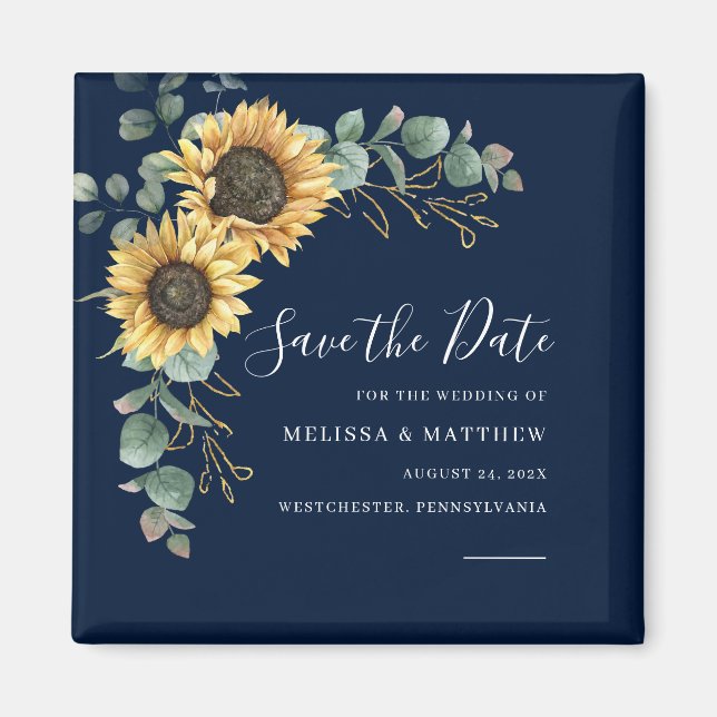 Sunflower Eucalyptus Floral Wedding Save The Date Magnet (Front)