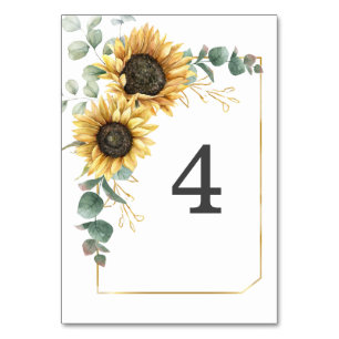 Sunflower Eucalyptus Floral Wedding Table Number