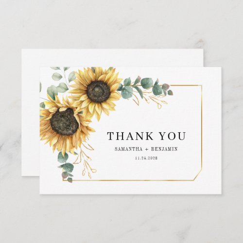 Sunflower Eucalyptus Floral Wedding Thank You Card