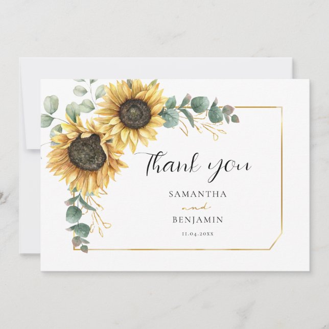 Sunflower Eucalyptus Floral Wedding Thank You Card (Front)