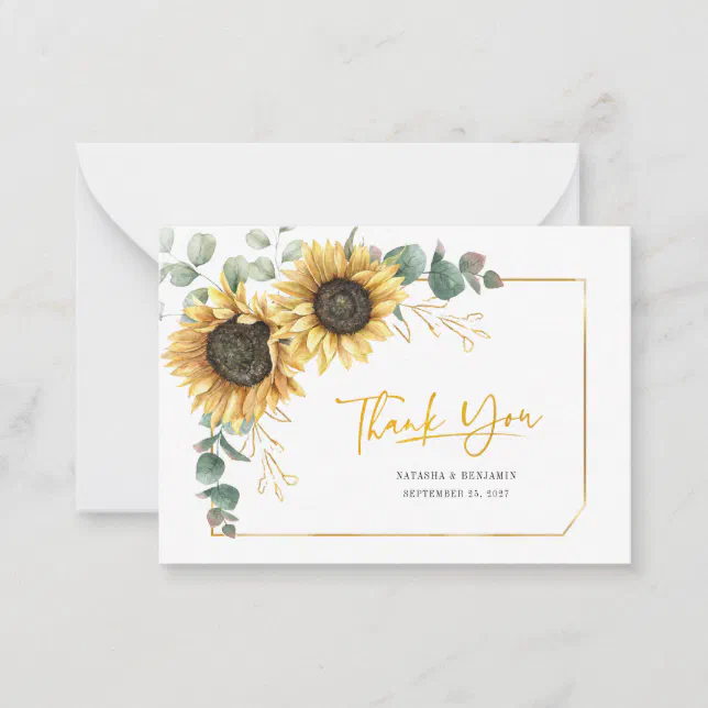 Sunflower Eucalyptus Floral Wedding Thank You Note Card | Zazzle