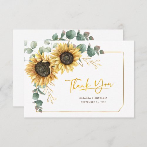 Sunflower Eucalyptus Floral Wedding Thank You Note Card