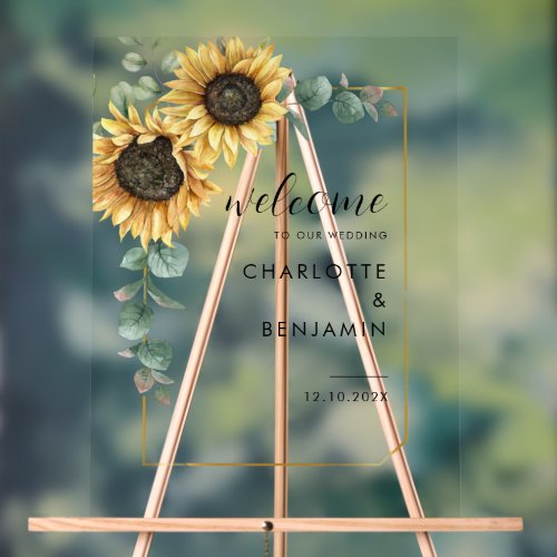 Sunflower Eucalyptus Floral Wedding Welcome Acrylic Sign