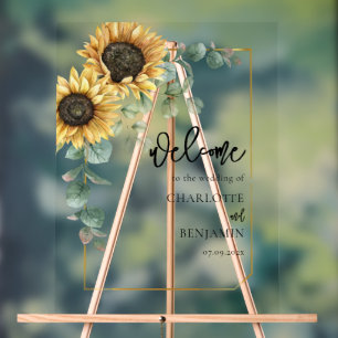 Sunflower Eucalyptus Floral Wedding Welcome Acrylic Sign