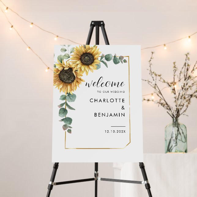 Sunflower Eucalyptus Floral Wedding Welcome Foam Board (In Situ (Stand))