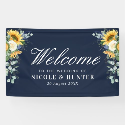 sunflower eucalyptus floral welcome wedding banner