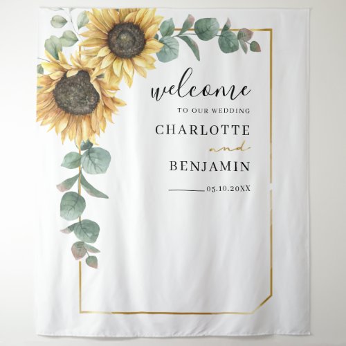 Sunflower Eucalyptus Foliage Greenery Wedding Tapestry