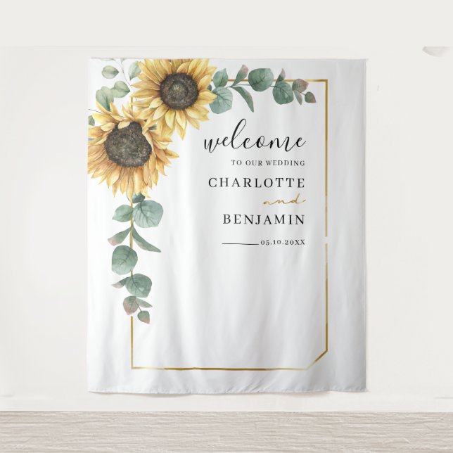 Sunflower Eucalyptus Foliage Greenery Wedding Tapestry (Front)