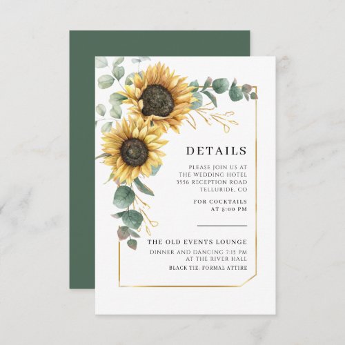 Sunflower Eucalyptus Foliage Wedding Details Enclosure Card
