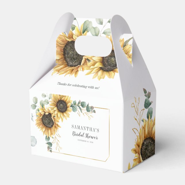 Sunflower Eucalyptus Geometric Bridal Shower Favor Boxes (Front Side)