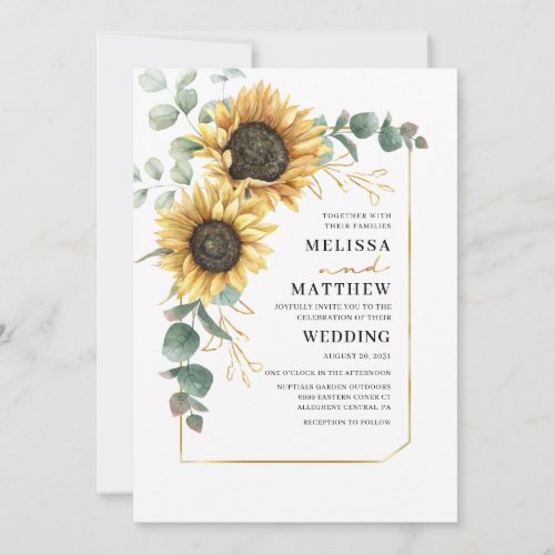 Sunflower Eucalyptus Geometric Floral Wedding Invitation