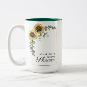 Sunflower Eucalyptus Geometric Frame Bridal Shower Two-Tone Coffee Mug