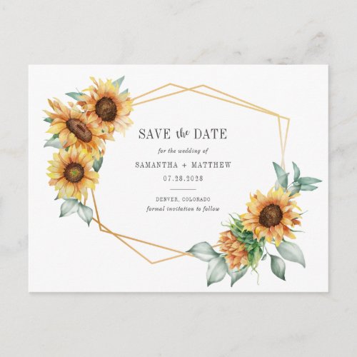 Sunflower Eucalyptus Geometric Save the Date Announcement Postcard