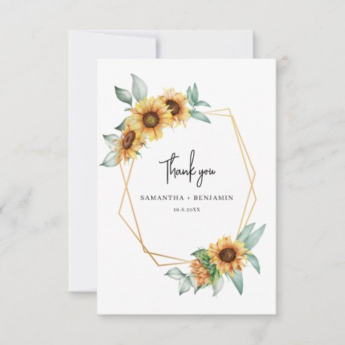 Sunflower Eucalyptus Geometric Wedding Thank You Card