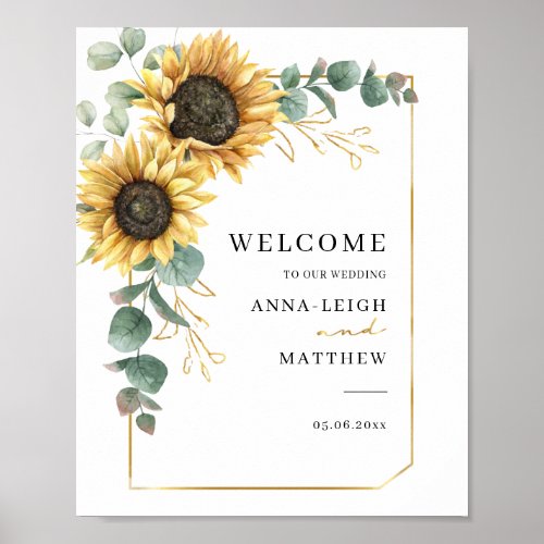 Sunflower Eucalyptus Geometric Welcome Wedding Poster