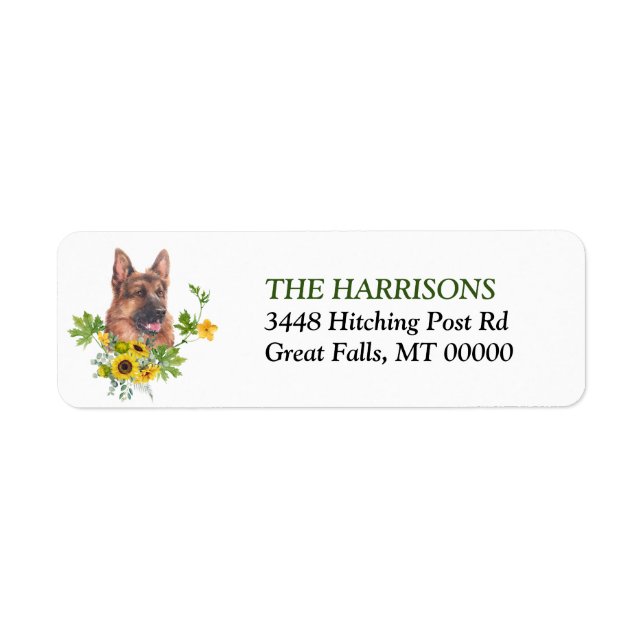 Sunflower Eucalyptus German Shepherd Dog Label (Front)