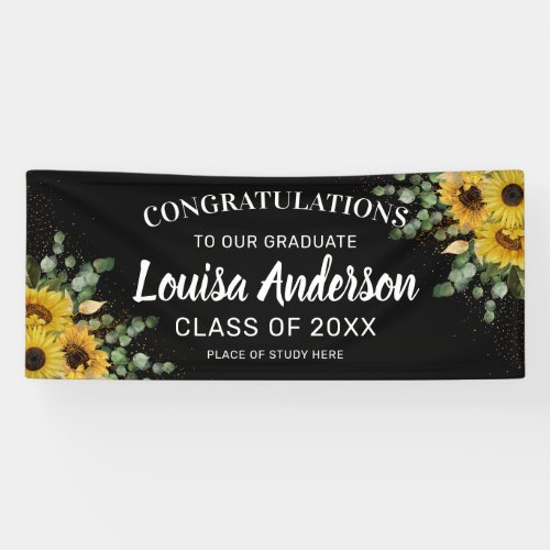 Sunflower Eucalyptus  Gold Confetti Graduation  Banner