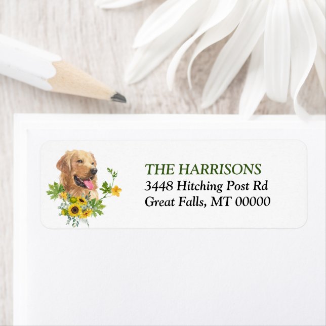Sunflower Eucalyptus Golden Retriever Dog Label (Insitu)