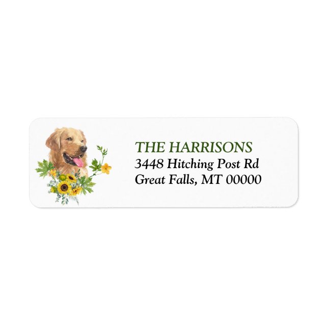 Sunflower Eucalyptus Golden Retriever Dog Label (Front)