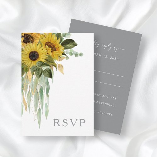Sunflower Eucalyptus Gray Fall Wedding RSVP Card