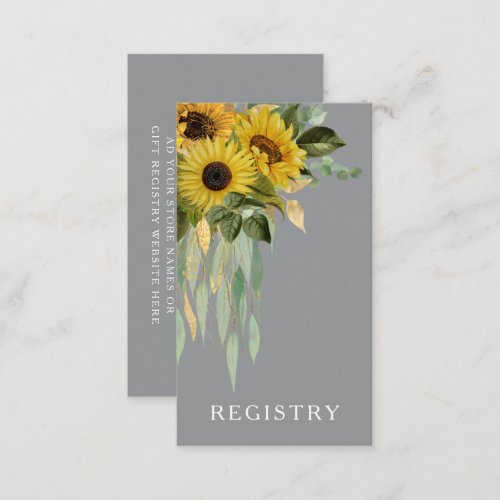 Sunflower Eucalyptus Gray Yellow Wedding Registry Enclosure Card