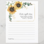 Sunflower Eucalyptus Green Date Night Ideas Card<br><div class="desc">Budget Sunflower Eucalyptus Floral wedding date night ideas cards. Create a modern Sunflower Floral Bridal Shower date night ideas card with this cute template featuring beautiful rustic floral bouquet with modern simple typography. TIP: Matching wedding suite cards like RSVP, wedding programs, banners, tapestry, gift tags, signs, and other wedding keepsakes...</div>