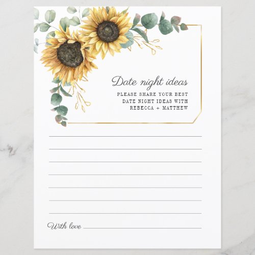 Sunflower Eucalyptus Green Date Night Ideas Card