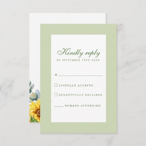 Sunflower Eucalyptus Green Wedding RSVP Enclosure Card