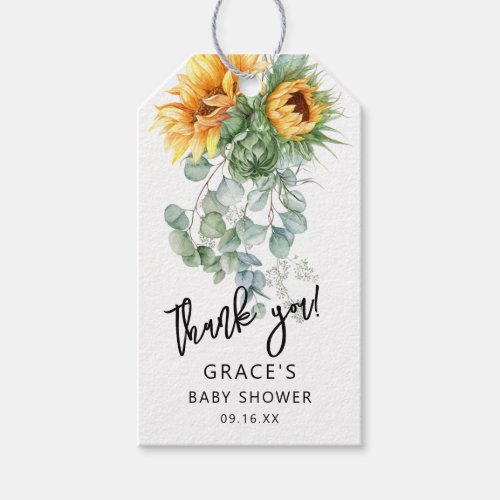 Sunflower Eucalyptus Greenery Baby Shower Favor Gift Tags