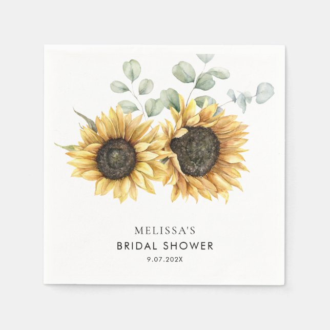 Sunflower Eucalyptus Greenery Bridal Shower Paper Napkins (Front)