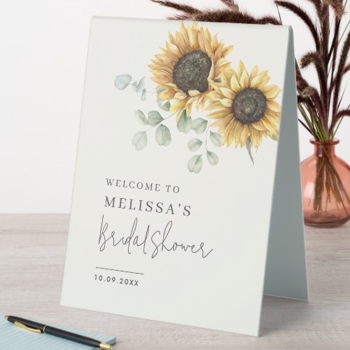 Sunflower Eucalyptus Greenery Bridal Shower Table Tent Sign