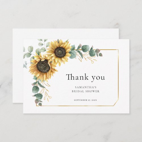 Sunflower Eucalyptus Greenery Bridal Shower Thank You Card