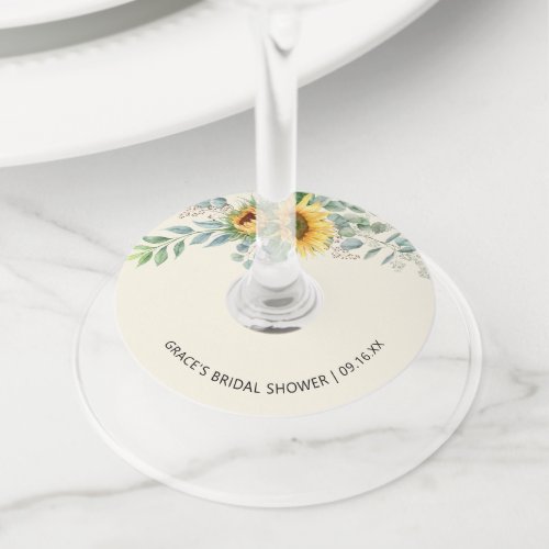 Sunflower Eucalyptus Greenery Bridal Shower Wine Glass Tag