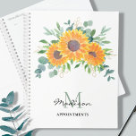 Sunflower Eucalyptus Greenery Custom Appointments  Planner<br><div class="desc">This floral appointments planner is decorated with watercolor sunflowers,  eucalyptus,  and foliage in shades of yellow,  green,  and gold.
Easily customizable with your name and monogram.
Because we create our artwork you won't find this exact image from other designers.
Original Watercolor © Michele Davies.</div>