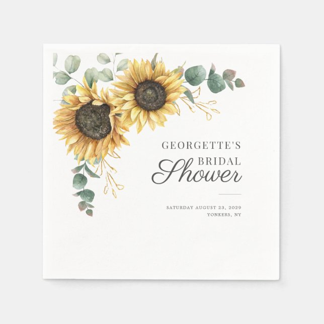 Sunflower Eucalyptus Greenery Floral Bridal Shower Napkins (Front)