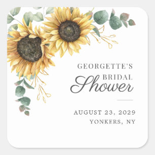 Sunflower Eucalyptus Greenery Floral Bridal Shower Square Sticker