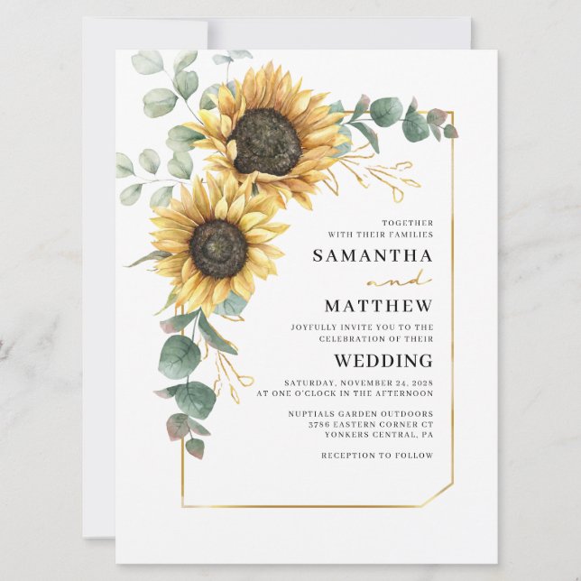 Sunflower Eucalyptus Greenery Floral Wedding Invitation (Front)