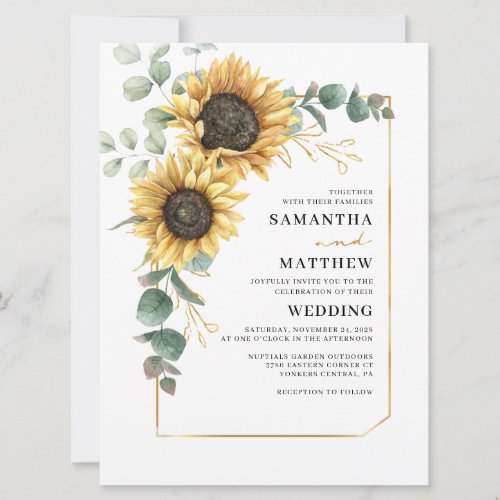 Sunflower Eucalyptus Greenery Floral Wedding Invitation