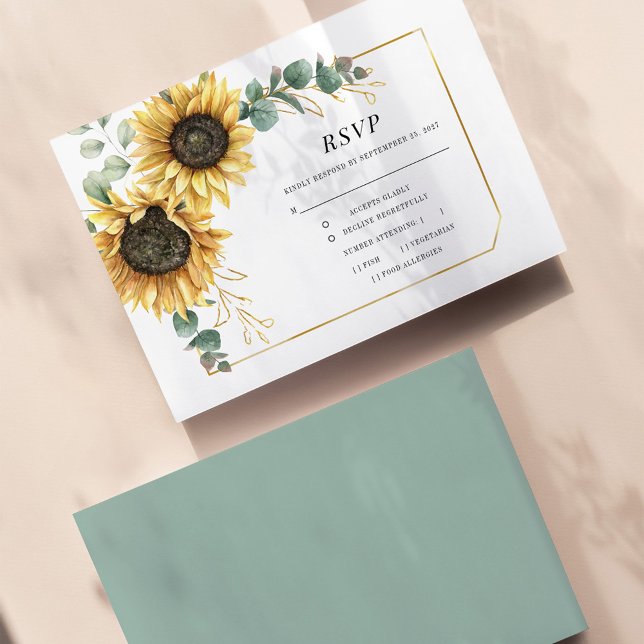 Sunflower Eucalyptus Greenery Geometric Gold RSVP (Creator Uploaded)