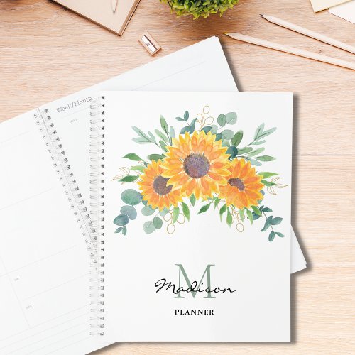 Sunflower Eucalyptus Greenery Name Monogram Planne Planner