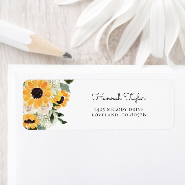 Sunflower Eucalyptus Greenery Return Address Label (Insitu)