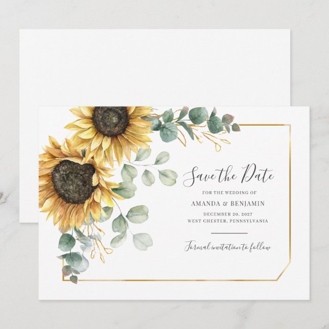 Sunflower Eucalyptus Greenery Save The Date Floral (Front/Back)