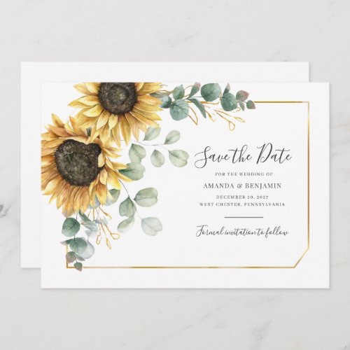 Sunflower Eucalyptus Greenery Save The Date Floral