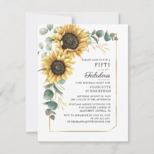 Sunflower Eucalyptus Greenery Script 50th Birthday Invitation