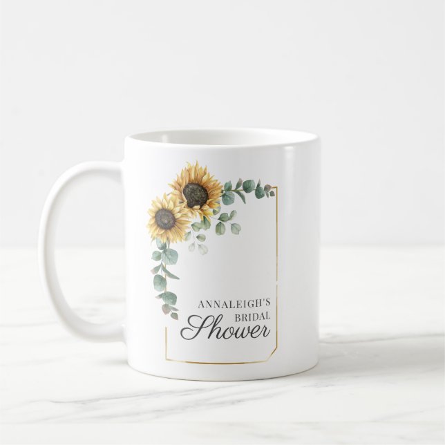 Sunflower Eucalyptus Greenery Script Bridal Shower Coffee Mug (Left)