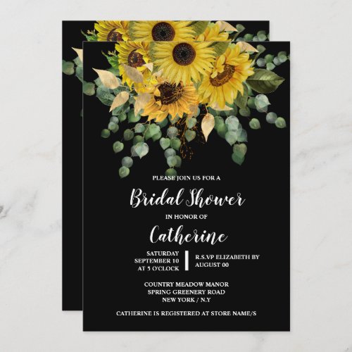 Sunflower eucalyptus greenery watercolor flower invitation